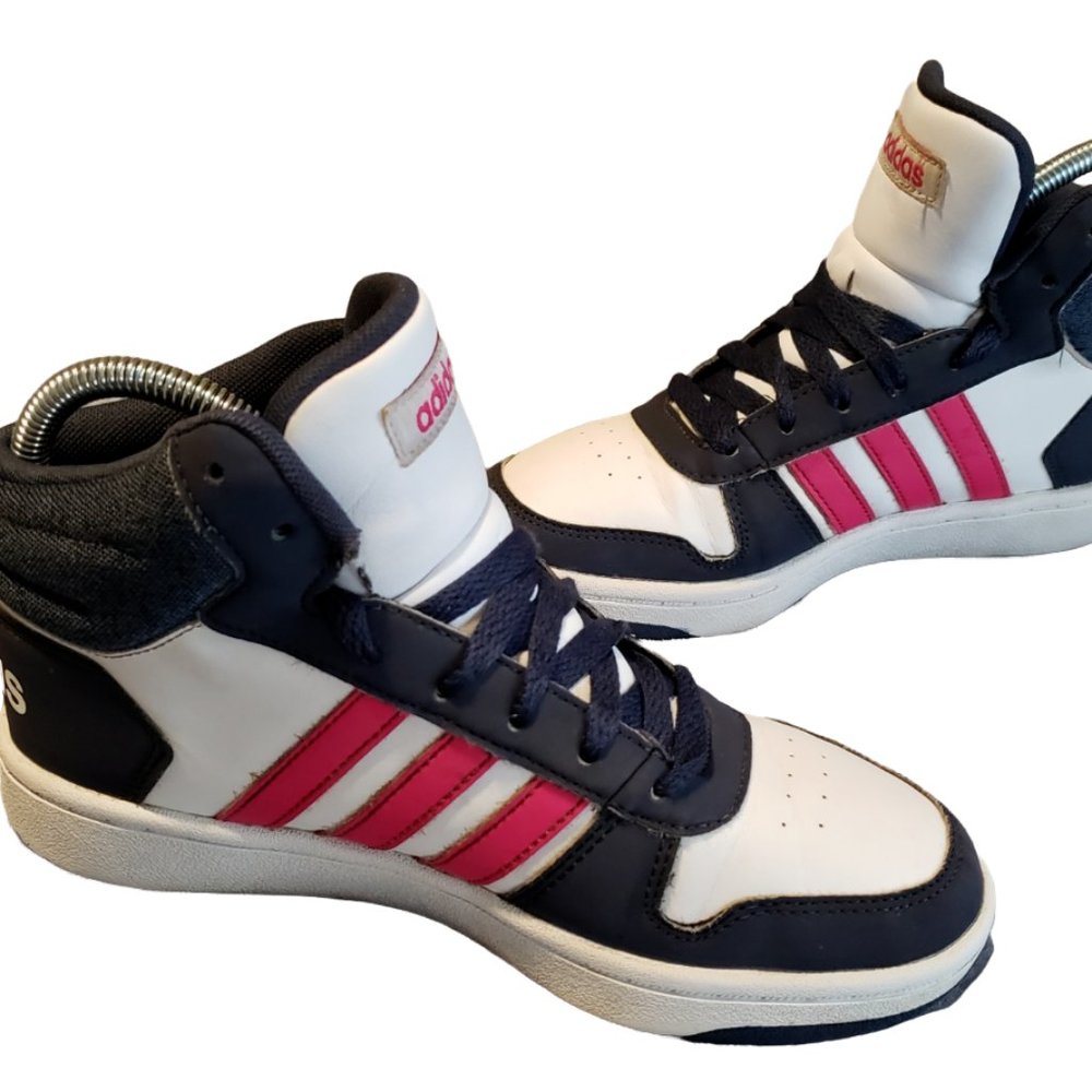Adidas Girls PWJ 001004 Pink/Navy Blue High Top Sneakers Size 4